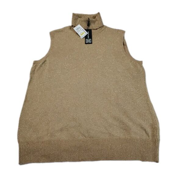 Cable And Gauge Women's Blouse Gold Size Large Cotton Blend Sleeveless Stretch - Picture 1 of 12